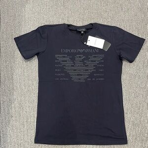 Emporio Armani Blue Short Sleeve Tee with Eagle Logo
